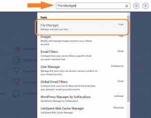 Tampilan Search File Manager Di cPanel