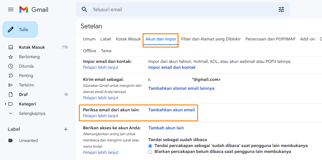 gmail periksa email dari akun lain