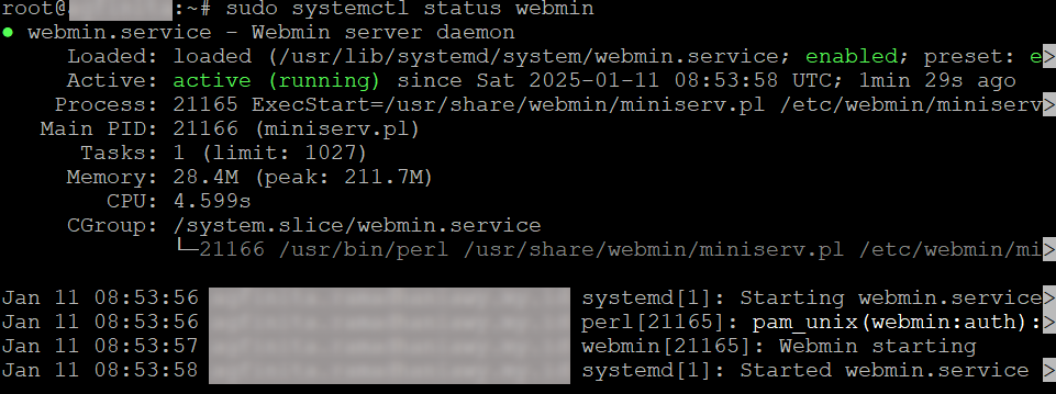 Status Install Webmin