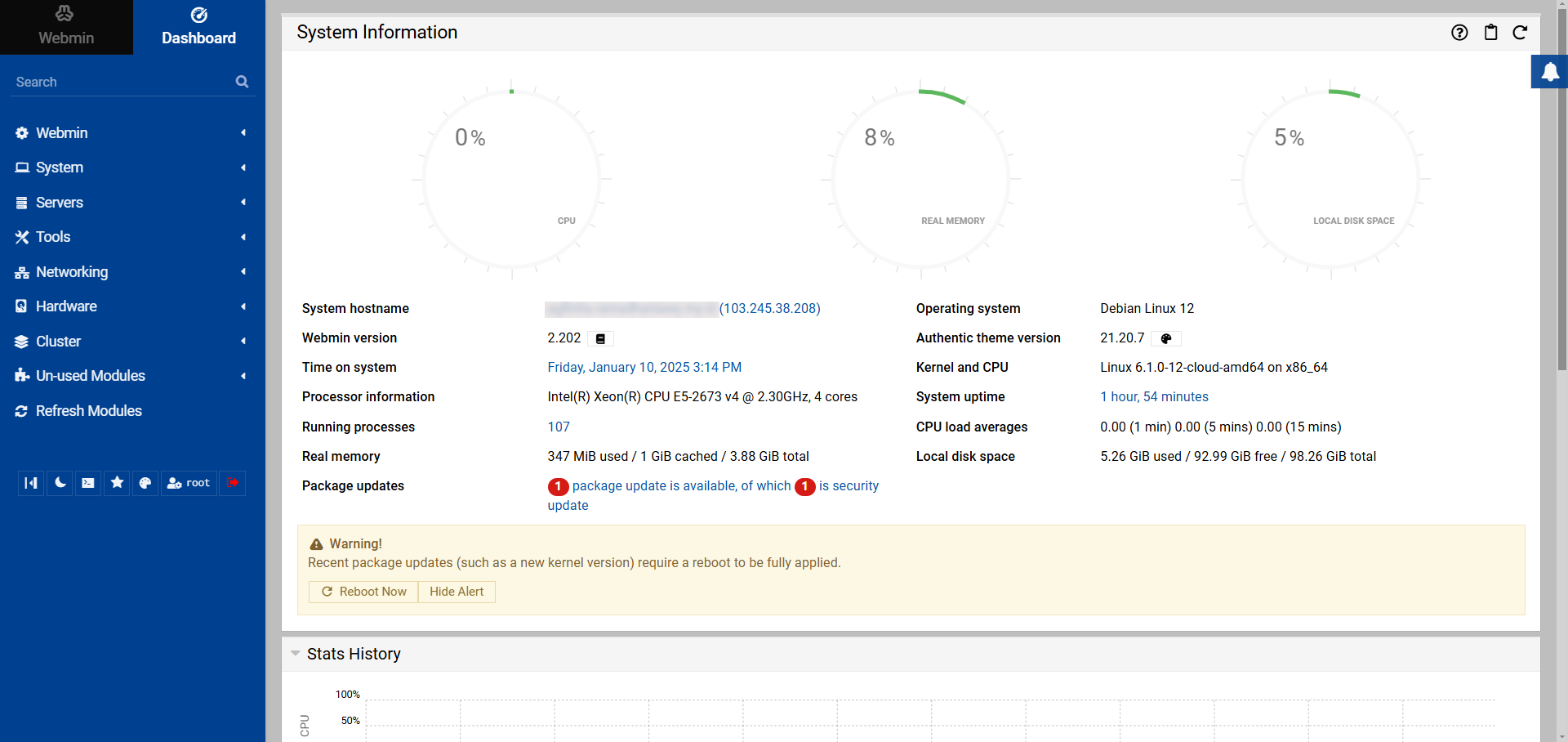 Dashboard Webmin