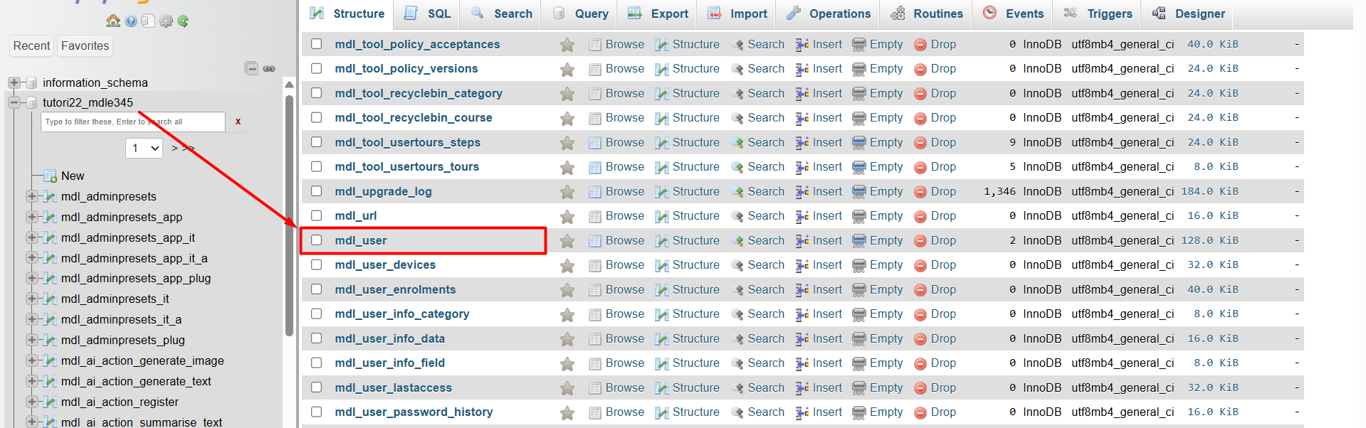table-mdl_user table-mdl_user