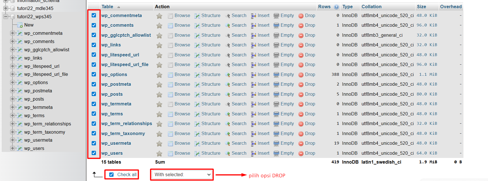 drop-table-phpmyadmin