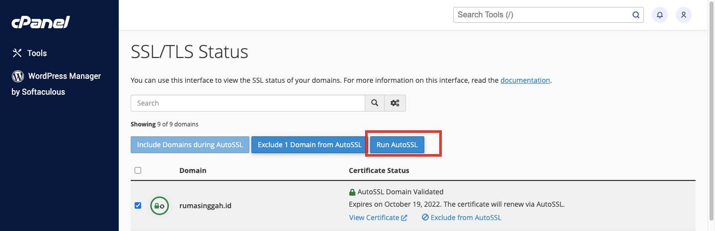 Aktivasi SSL- klik run auto SSL