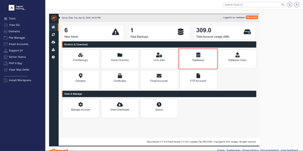 1-Menu database di jetbackup – Cara restore database di JetBackup 1-Menu database di jetbackup - Cara restore database di JetBackup