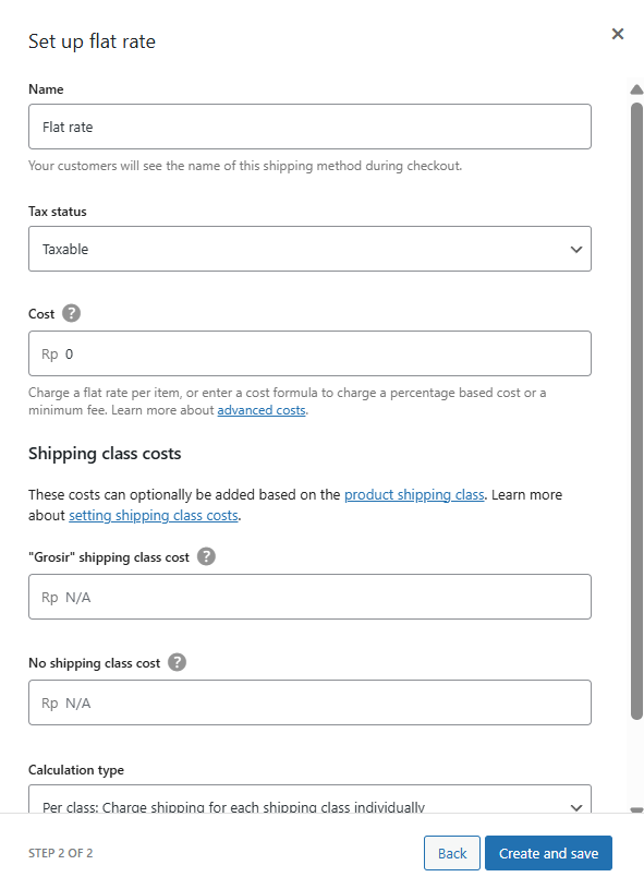 Setup flat rate di WooCommerce