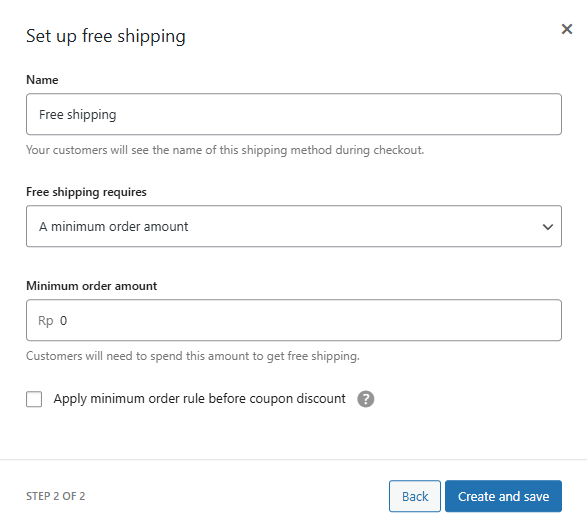 Setup free shipping
