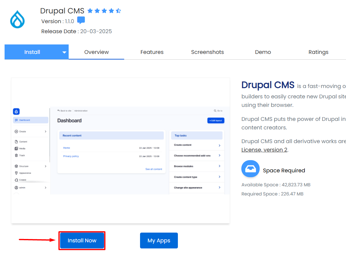Cara install Drupal di Softaculous