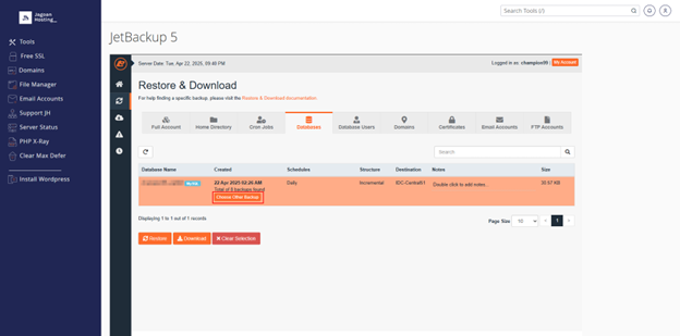 Cara restore database di JetBackup Cara restore database di JetBackup