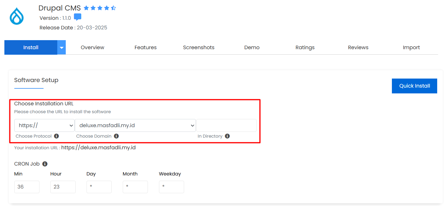Cara install Drupal di Softaculous