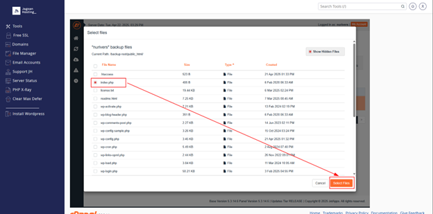 Cara restore file tertentu di JetBackup