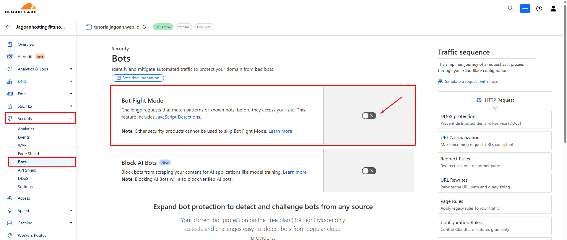 Mengkatifkan Bot Fight - Mengatasi Serangan DDOS dengan Cloudflare