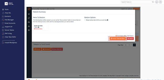 6-Pop up konfirmasi - Cara restore file tertentu di JetBackup