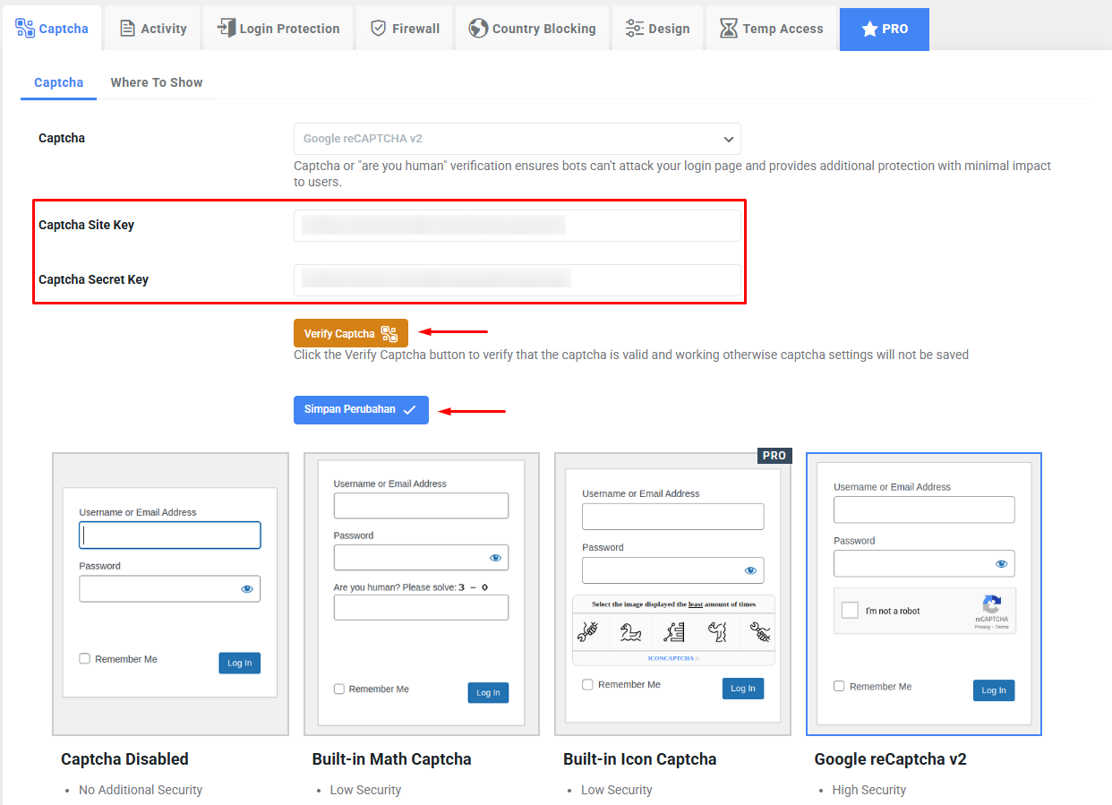 Install reCaptcha Google di WordPress