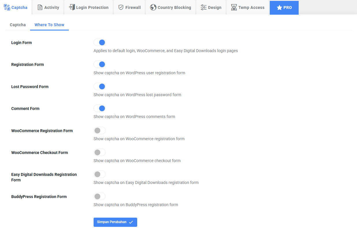 Tab where to show reCaptcha