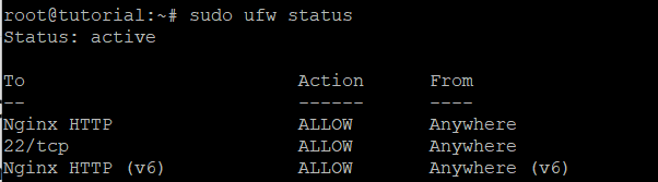 1-ufw status-cara-install-lemp stack-vps-debian