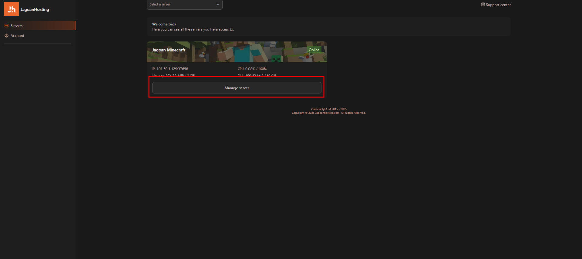 1-klik-manage-server-pterodactyl