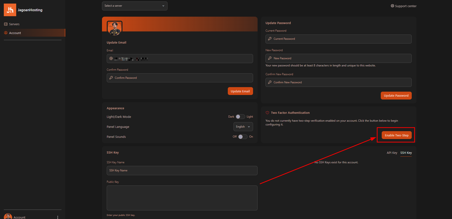 2FA-panel-server-minecraft-pterodactyl