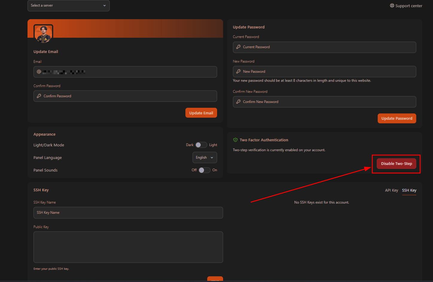 menonaktifkan-2FA-di-panel-server-minecraft-pterodactyl