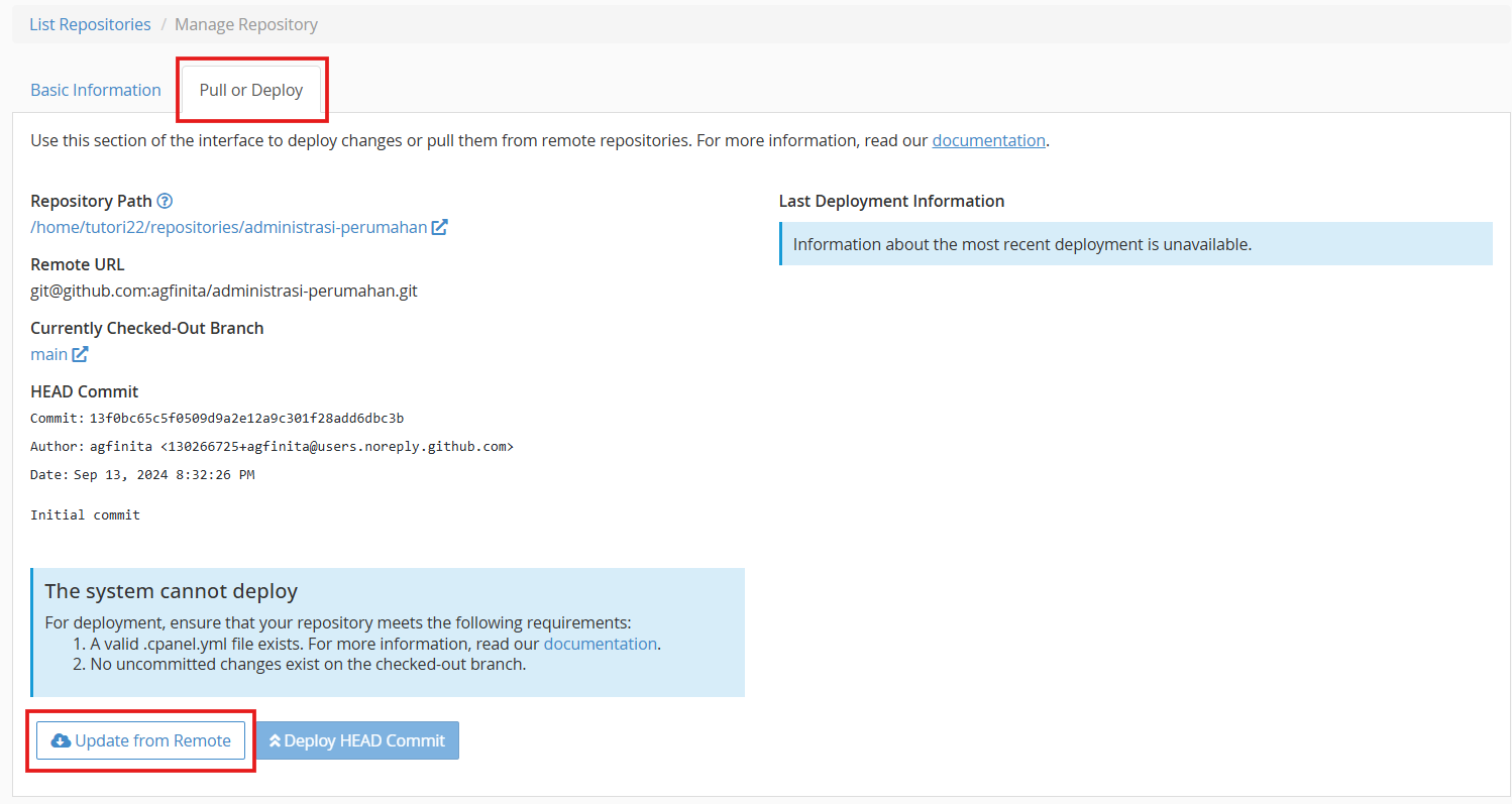 update-repositori-di-cpanel